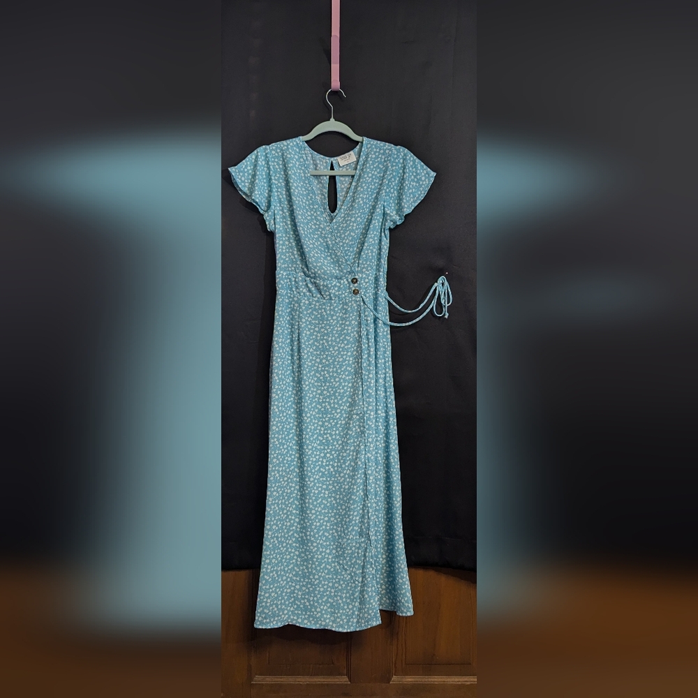 Sienna Sky sky blue with white flower print dress